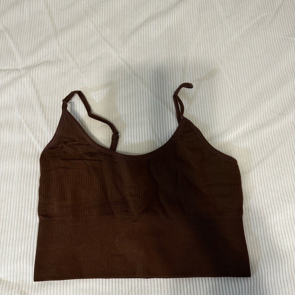 Boohoo Dark Brown Ribbed Cami Crop Top